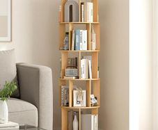 5-Tier Rotating Bookshelf Bookcase (Wooden) 360-Degree Spinning Shelf, White, Space-Saving Storage Organizer for Books,Toys, Crafts