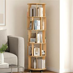 5-Tier Rotating Bookshelf Bookcase (Wooden) 360-Degree Spinning Shelf, White, Space-Saving Storage Organizer for Books,Toys, Crafts