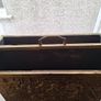 Vintage brass magazine rack with embossed tavern scene Image 2