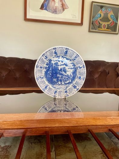 Vintage 1987 Calendar Plate English Blue and White Ironstone Rustic Wall Decor Retro Gift