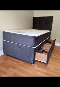 New Stylish Single Divan Beds. Tufted Sprung Memory Foam Mattresses Available. Optional Drawers Available