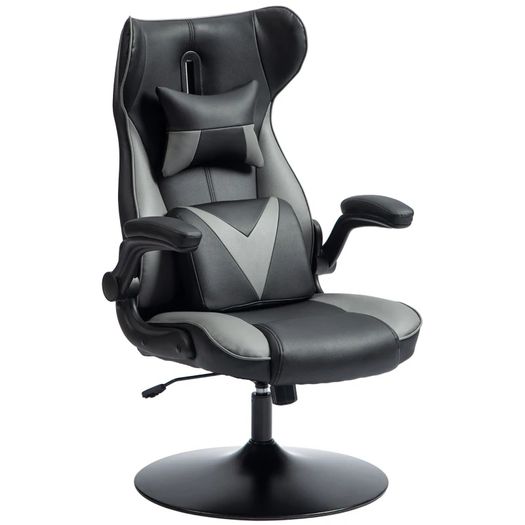 Gaming chair with rocking function, swivel chair, height-adjustable, padded seat, metal, 67 x 71 x 112 cm, Gray