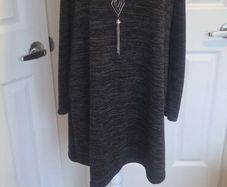 Charcoal Cold Shoulder Tunic Dress High Neck Long Sleeve Soft Knit UK 16