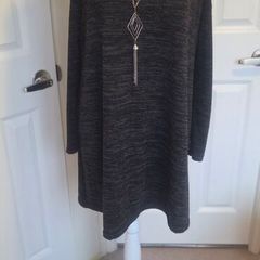 Charcoal Cold Shoulder Tunic Dress High Neck Long Sleeve Soft Knit UK 16