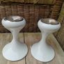 white enamel candleholders, space age candle holder Image 5