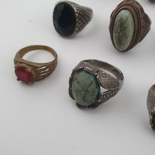 Antique Lot of 15 Bohemian Brass Rings  Assorted Ethnic & Tribal Designs
