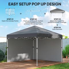 3x3 Pop Up Gazebo with Sidewalls Adjustable Garden Patio Party Tent Dark Grey