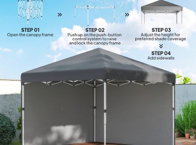 3x3 Pop Up Gazebo with Sidewalls Adjustable Garden Patio Party Tent Dark Grey