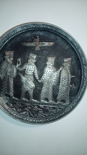 Vintage Persian pewter and brass plates