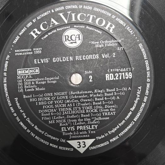Elvis Presley and The Jordanaires, Elvis' Golden Records Original Mono UK LP