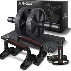 Gym Equipment for Home Workout (Ab Roller Wheel Set, Skipping Rope, Push-up Handles). Fitness Exercise, Strength Training Equipment for Abs, Weight Loss, Sport Accessories for Men Women