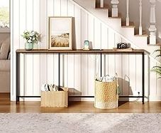 Narrow Console Table with Power Outlet, 18 cm Skinny Sofa Table, Long Behind Couch Table with Charging Station, for Entryway, Hallway, Living Room, Rustic Brown and Black