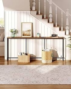 Narrow Console Table with Power Outlet, 18 cm Skinny Sofa Table, Long Behind Couch Table with Charging Station, for Entryway, Hallway, Living Room, Rustic Brown and Black