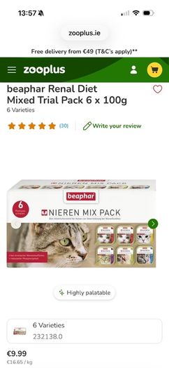 beaphar renal cat food - wet food 100g x 4 packs
