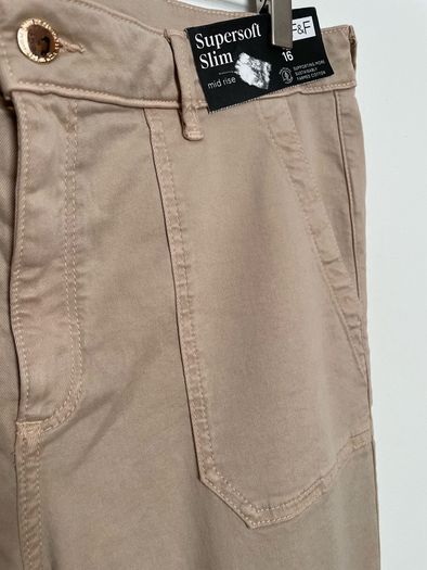 F&F jeans slim cream super soft cream mid rise size 16 - new