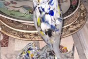 Rare 1960s Handmade Murano Style End of Day Splatter Glass Fish Ashtray Vase