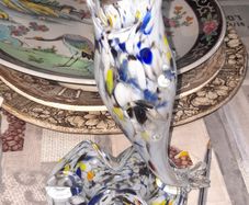 Rare 1960s Handmade Murano Style End of Day Splatter Glass Fish Ashtray Vase