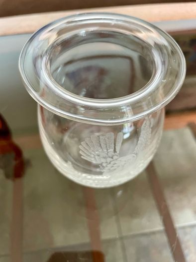Vintage Signed Bruce Walker Kirkbuddo Glass Studio Etched Art Glass Bud Vase Capercaillie 1976