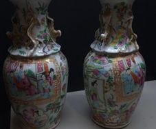 Pair of Vintage Chinese Hand Painted Porcelain Vases 23cm
