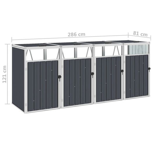 Quadruple Garbage Bin Shed Anthracite 286x81x121 cm Steel