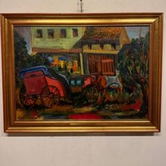 "Carriage with horse"Alfredo Zanellato(1931-2021)oil painting on canvas