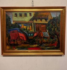 "Carriage with horse"Alfredo Zanellato(1931-2021)oil painting on canvas