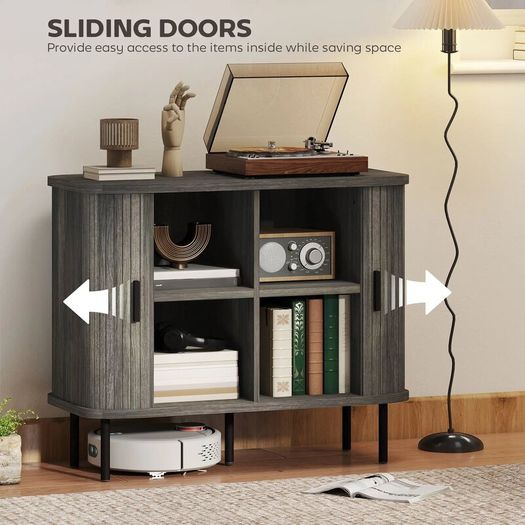 Modern Sideboard Storage Cabinet with Slatted Tambour Sliding