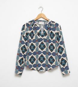 Claudie Pierlot Graphic Print Sz 6UK 2US XS Blue Textured Casual Boho