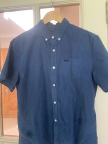 Super dry navy shirt sleeve shirt