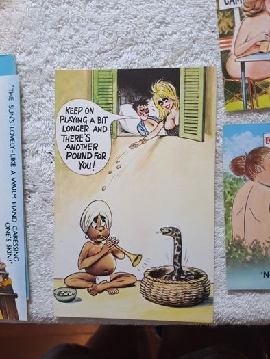 5 Bamforth nudist colony and snake charmer saucy postcards