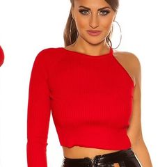 _One_sleeve_crop_ripp_sweater__Color_RED or white fits xs s m