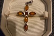 925 Sterling Silver Baltic Amber Cross Pendant