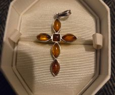 925 Sterling Silver Baltic Amber Cross Pendant