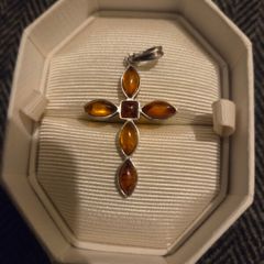 925 Sterling Silver Baltic Amber Cross Pendant