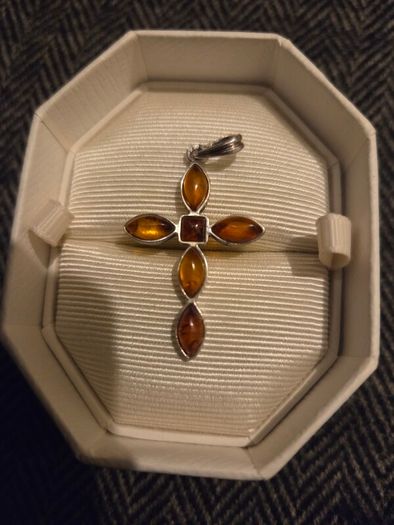 925 Sterling Silver Baltic Amber Cross Pendant