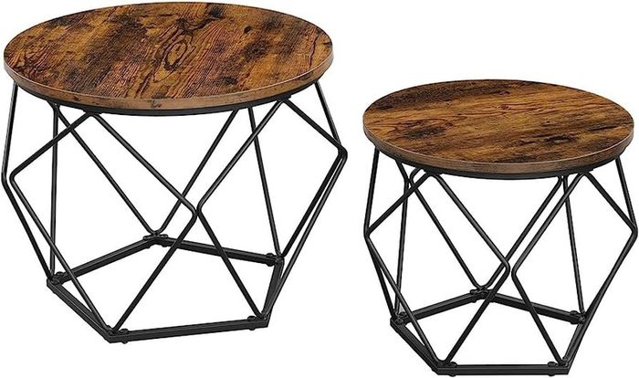 Coffee Tables, Set of 2 Side Tables, Robust Steel Frame, for Living Room, Bedroom, Rustic Brown and Black