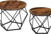 Coffee Tables, Set of 2 Side Tables, Robust Steel Frame, for Living Room, Bedroom, Rustic Brown and Black