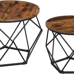 Coffee Tables, Set of 2 Side Tables, Robust Steel Frame, for Living Room, Bedroom, Rustic Brown and Black