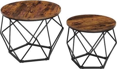 Coffee Tables, Set of 2 Side Tables, Robust Steel Frame, for Living Room, Bedroom, Rustic Brown and Black