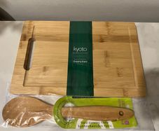 Bamboo chopping board and spoon