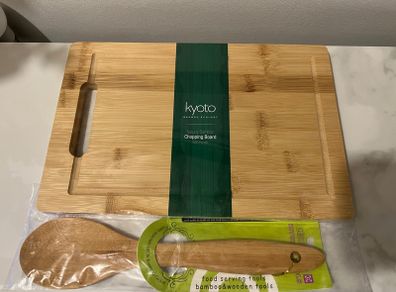 Bamboo chopping board and spoon