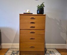 Mid-Century Teak Tallboy Chest of Drawers - Sculpted Handles, Fully Restored