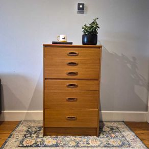Mid-Century Teak Tallboy Chest of Drawers - Sculpted Handles, Fully Restored