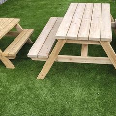 Handmade picnic benches