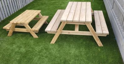 Handmade picnic benches