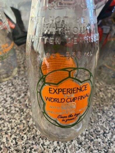 3 vintage 1990 World Cup milk bottles