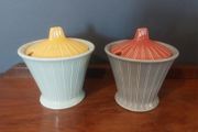 Fabulous Pair of Vintage Art Deco Style Mid Century SylvaC Lidded Preserves Pots Shape Number 2172, in Fabulous 50s Colourways, Priced at E30 Each, or E55 for the Pair
