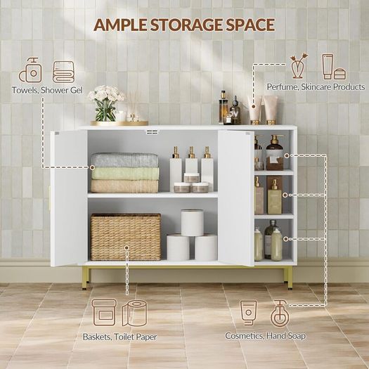 Sideboard, Kitchen Cabinet, Freestanding Bathroom Cabinet with Two Doors, Adjustable Shelves