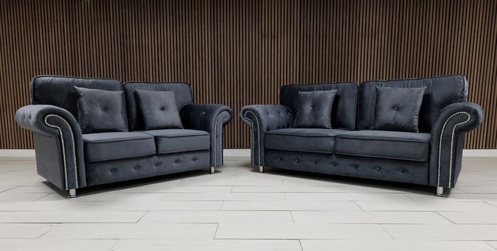 Olympia Grey Chester Arms Plush Velvet Fabric Sofa