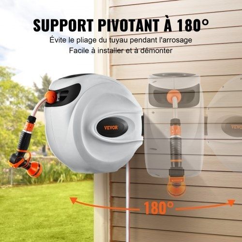 Retractable Hose Reel Water Hose Reel 25m by 1.3cm 180 Swivel Wall Mounted